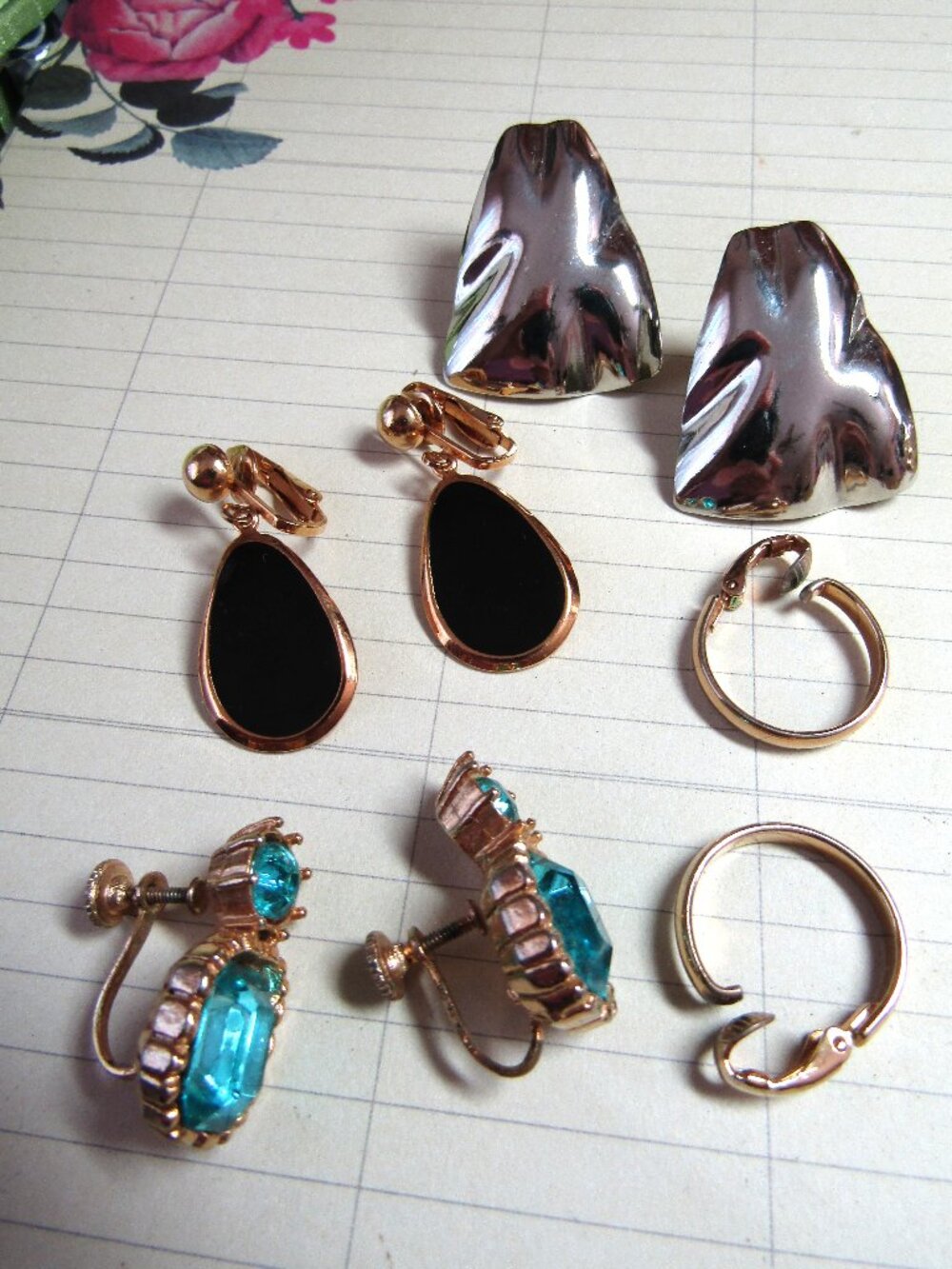 Clip Back Vintage Earrings Lot Crystal Silvertone Goldtone Enamel Ladies Style